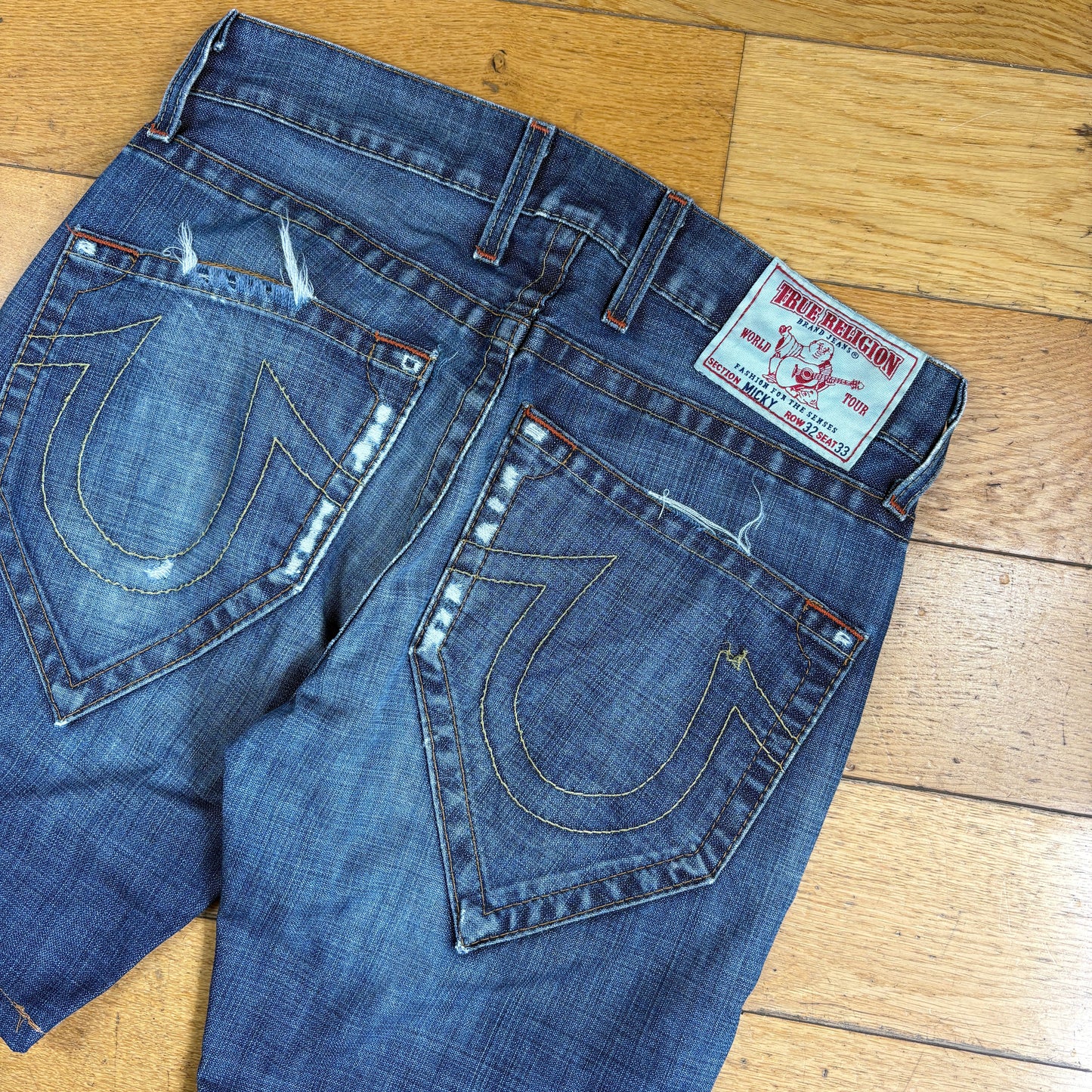 Vintage True Religion Blue Embroidered Y2K Shorts Jorts - 36