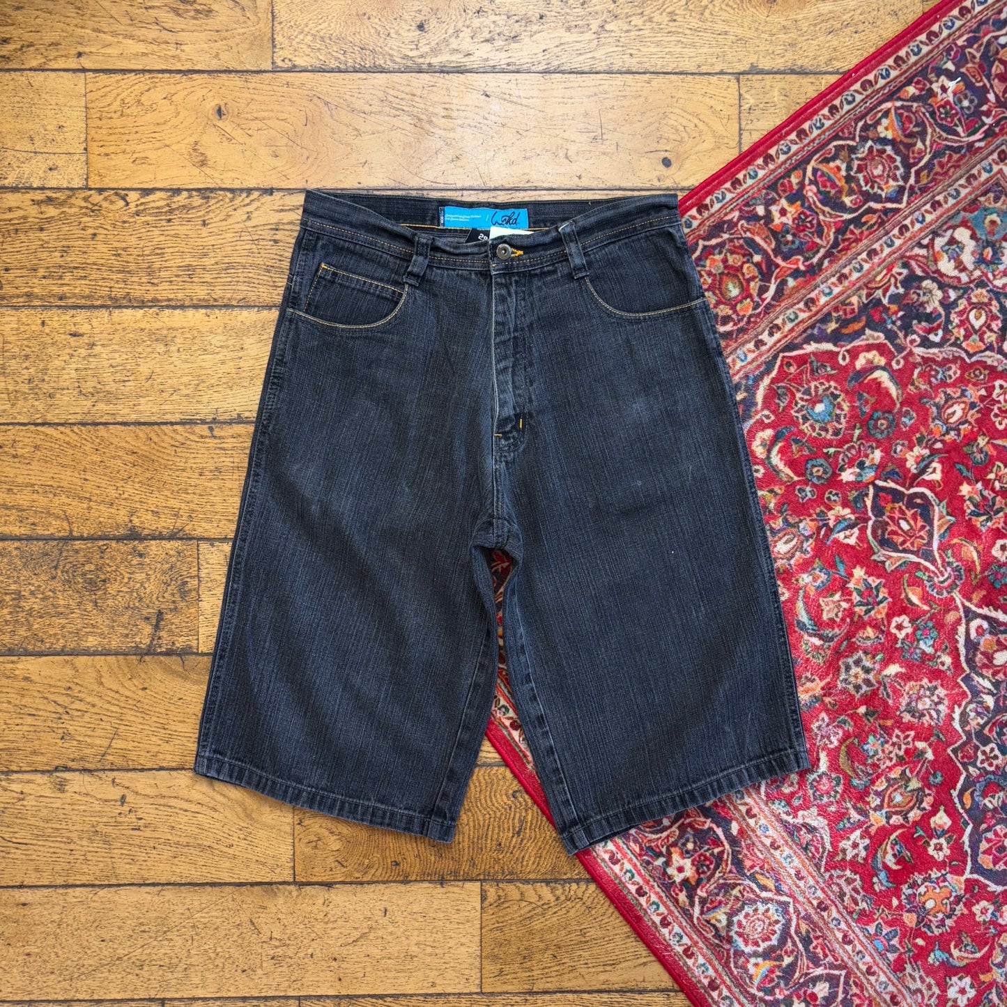 Vintage Black Y2K Hip Hop Baggy Jeans Shorts Jorts - 34