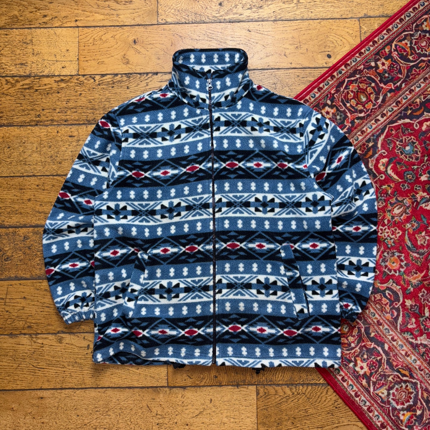 Vintage Navy Crazy Pattern Fleece Sweatshirt - L