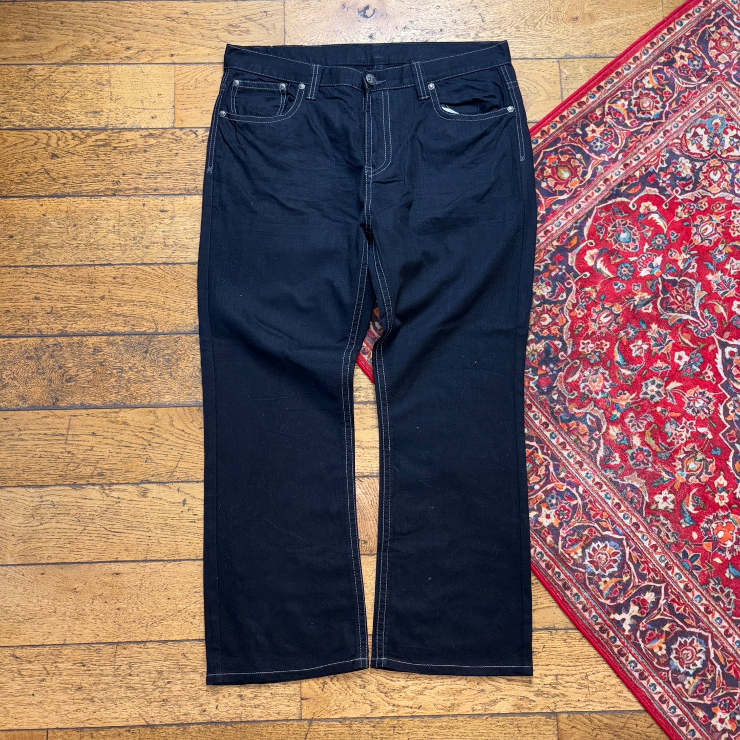 Vintage Black Rock Revival Style Bootcut Embroidered Y2K Baggy Jeans - 40S