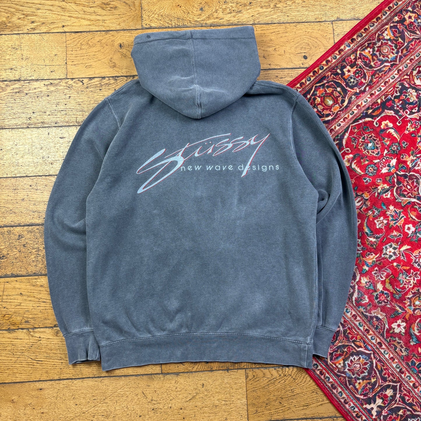 Vintage Stussy Grey Hoodie Sweatshirt - L