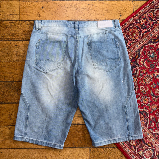 Vintage Blue Embroidered Y2K Hip Hop Baggy Jeans Shorts Jorts - 42