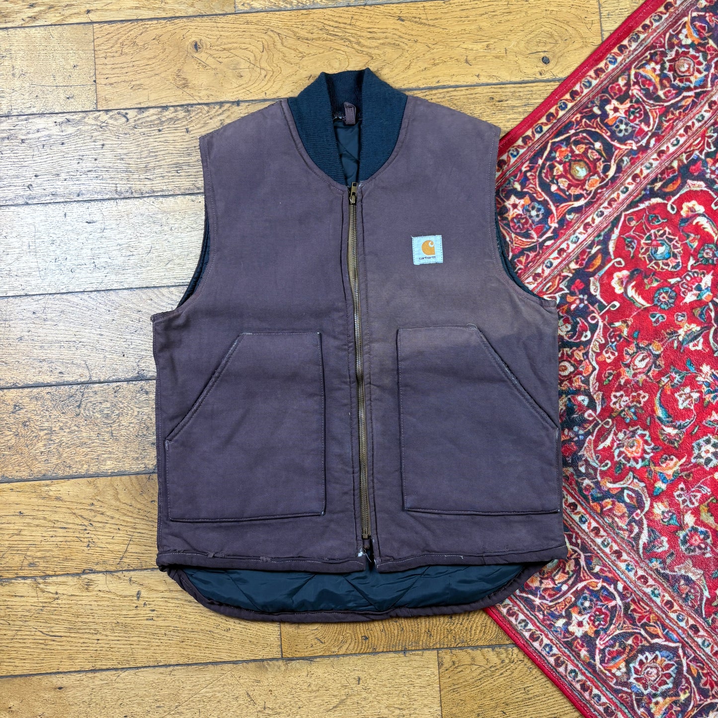 Vintage Carhartt Brown Burgundy Gilet Vest Workwear Jacket - S