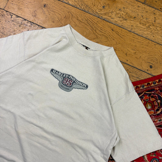 Vintage 1998 Harley Davidson Cream Graphic T-Shirt - M