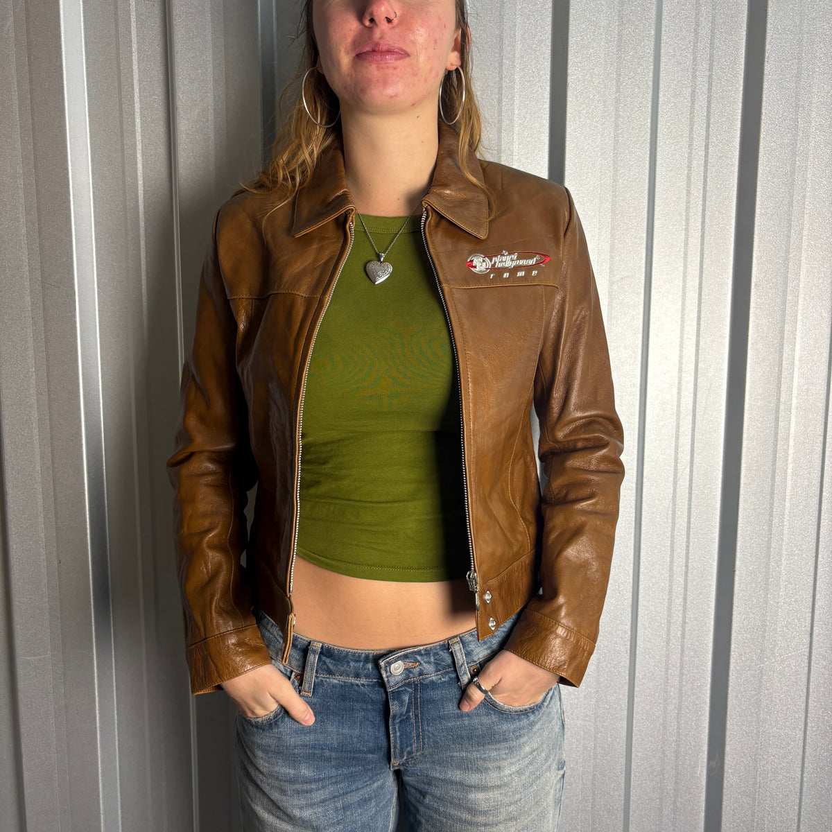 Planet Hollywood 1998 Brown Embroidered Womens Leather Jacket - Size 8