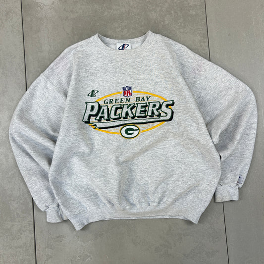 Vintage 90s NFL Green Bay Packers Embroidered Grey Boxy Sweatshirt - M