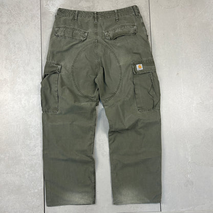 Vintage Carhartt Green Khaki Workwear Carpenter Baggy Cargo Trousers - 34