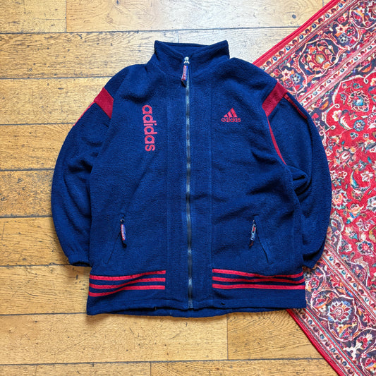 Vintage 90s Navy Adidas Embroidered Fleece Zip Sweatshirt - M