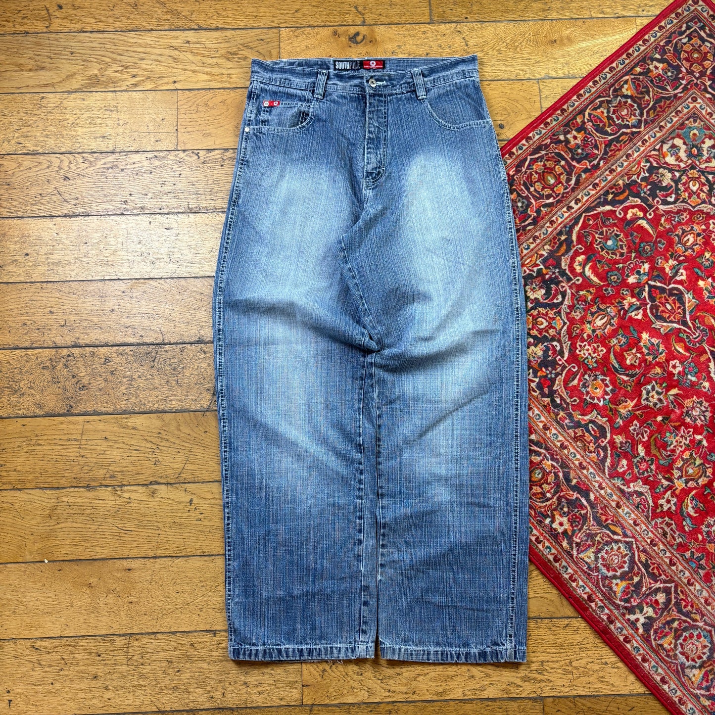 Vintage Southpole Blue Embroidered Y2K Hip Hop Baggy Jeans - 34