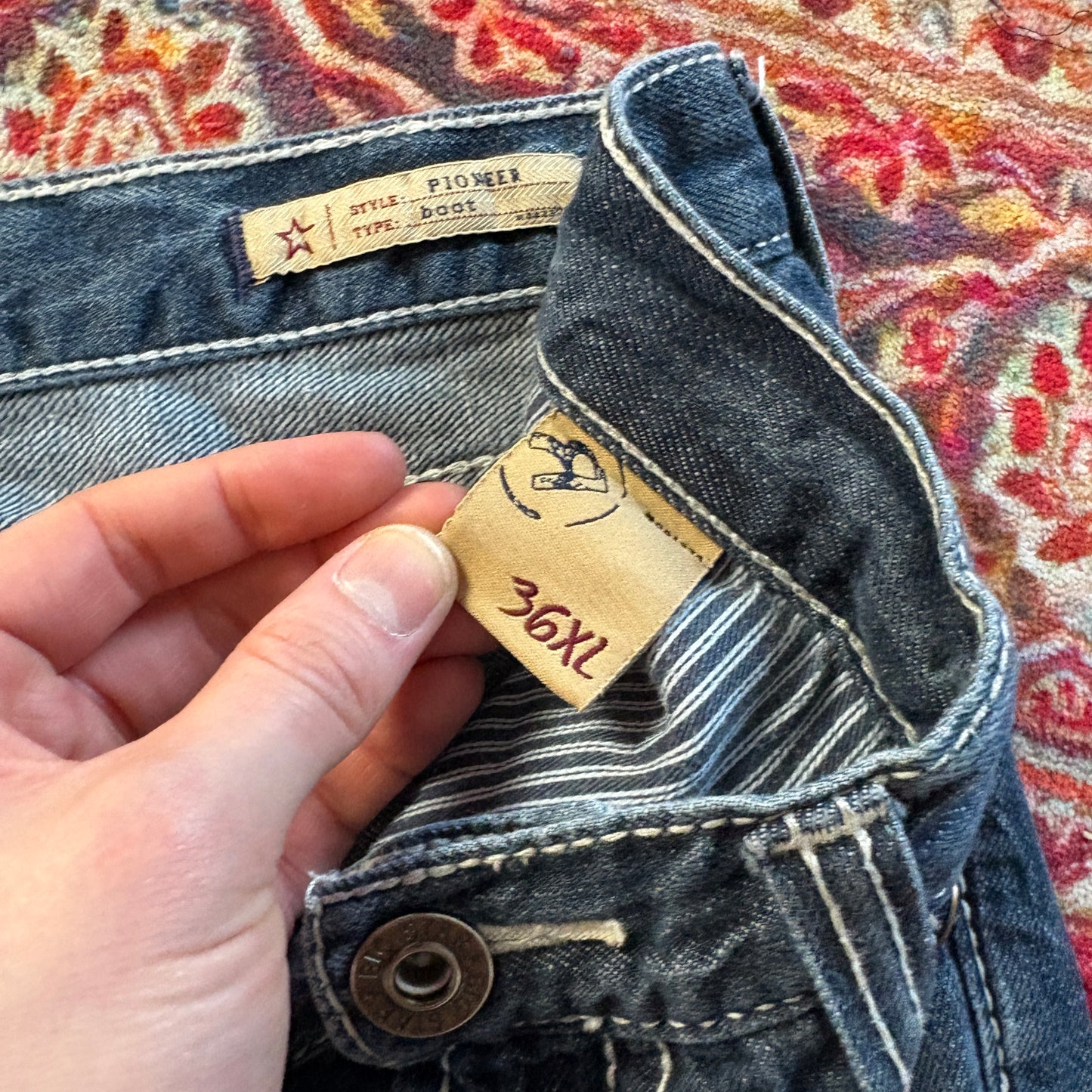 Vintage Big Star Blue Bootcut Embroidered Y2K Hip Hop Baggy Jeans - 36L