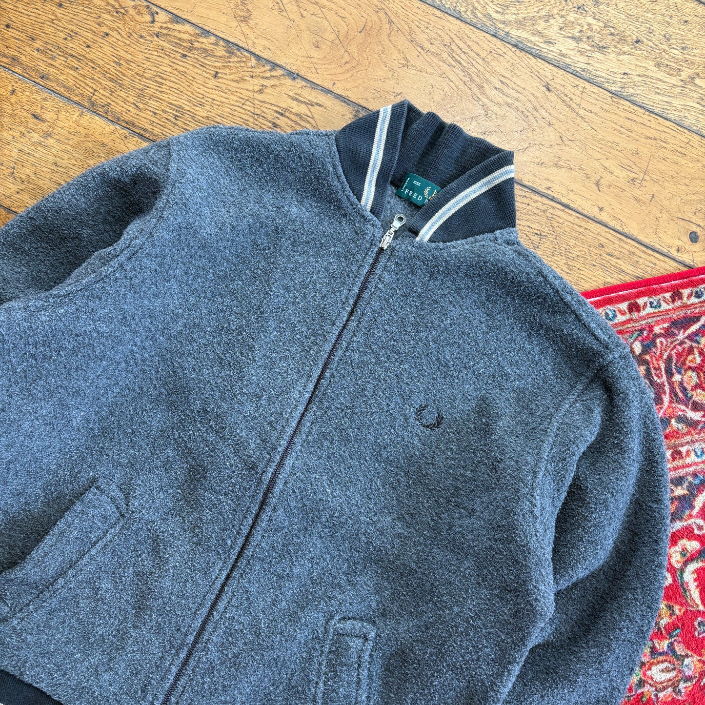 Vintage Fred Perry Varsity Style Grey Zip Jumper - M