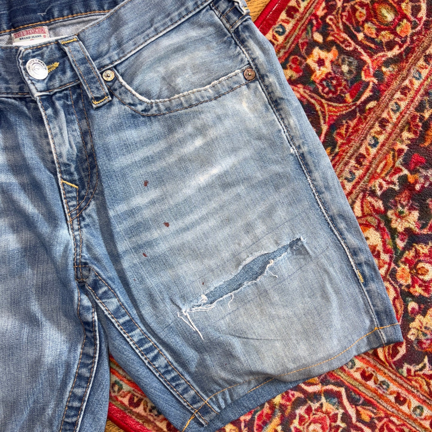 Vintage True Religion Blue Embroidered Y2K Shorts Jorts - 32