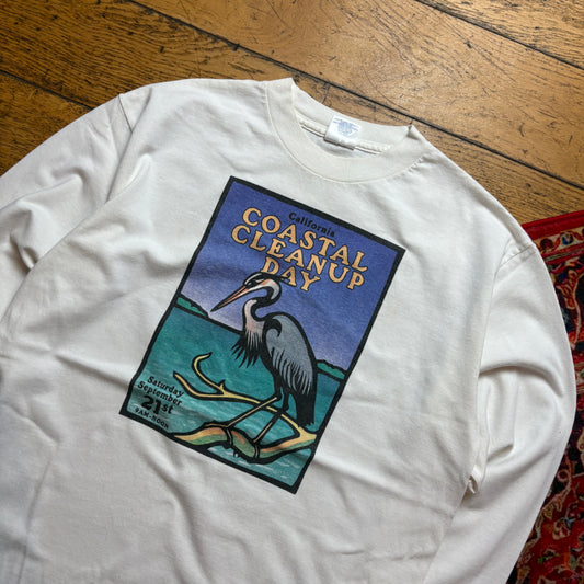 Vintage Coastal Clean Up White Long Sleeve Graphic T-Shirt - S