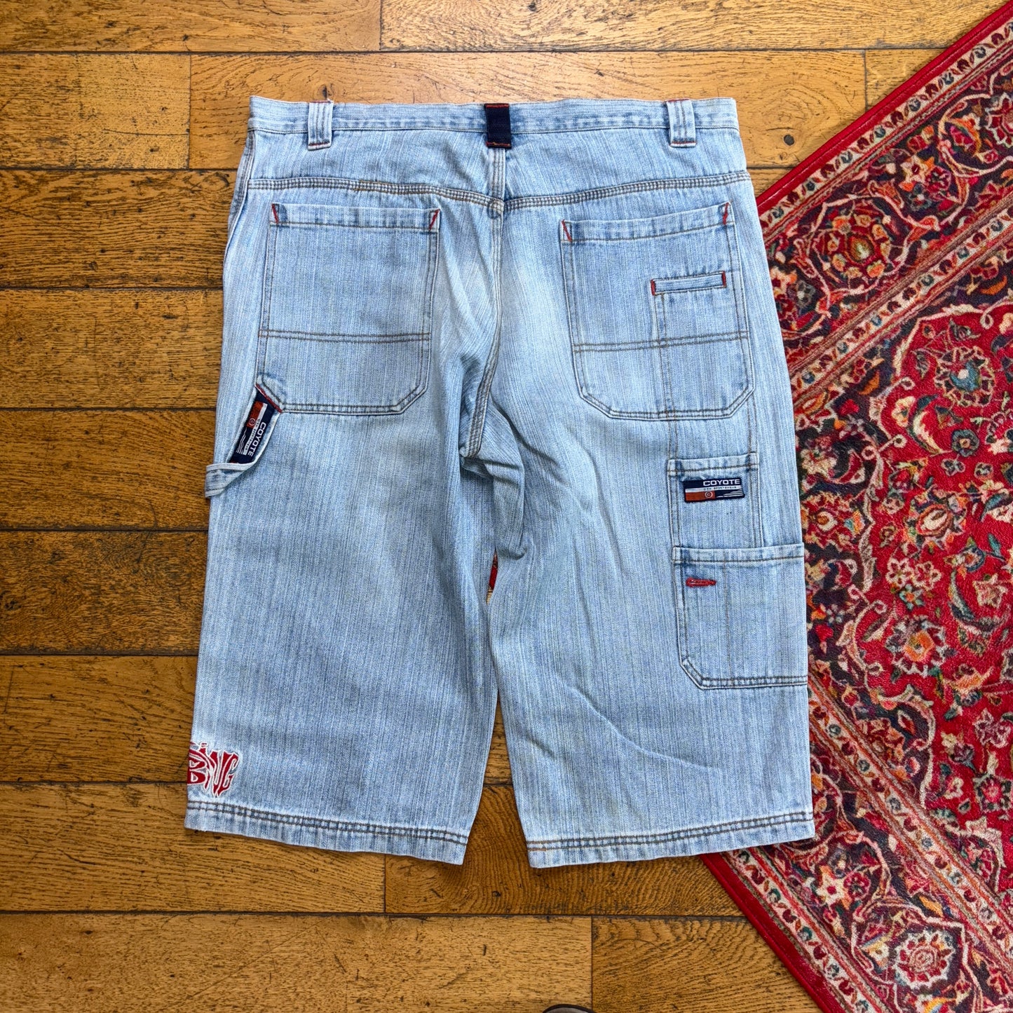Vintage Coyote Embroidered Hip Hop Blue Baggy Shorts Jorts - 40
