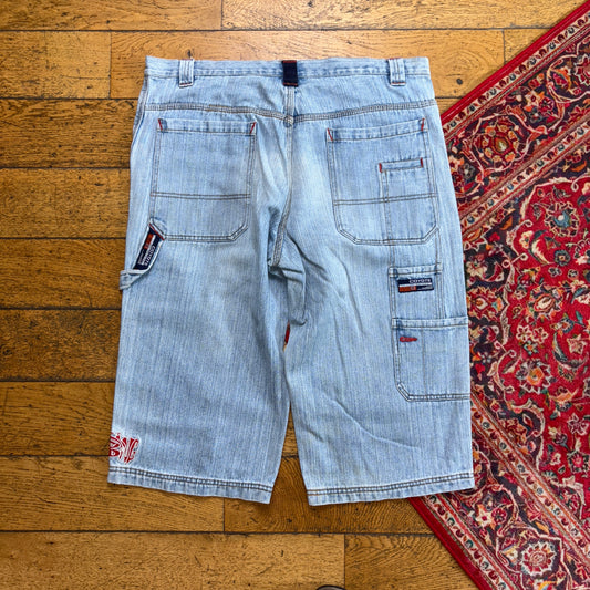 Vintage Coyote Embroidered Hip Hop Blue Baggy Shorts Jorts - 40