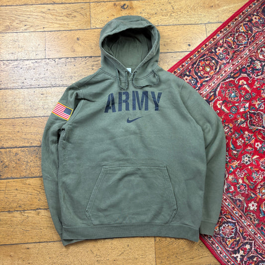 Vintage Nike Green Army Embroidered Hoodie Sweatshirt - L