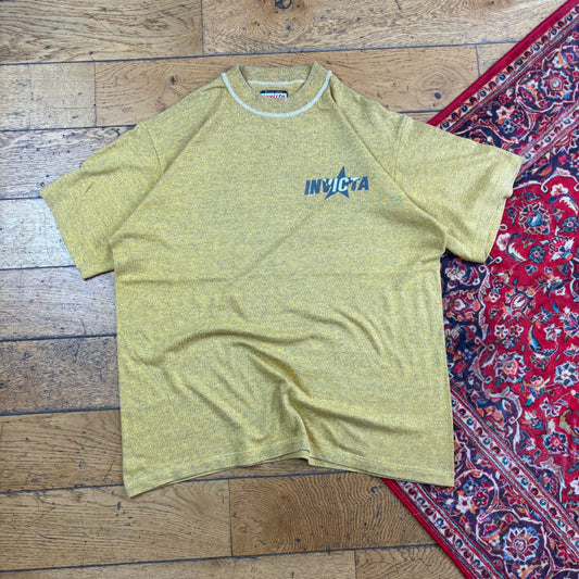 Vintage 90s Yellow Invicta Graphic T-Shirt - L