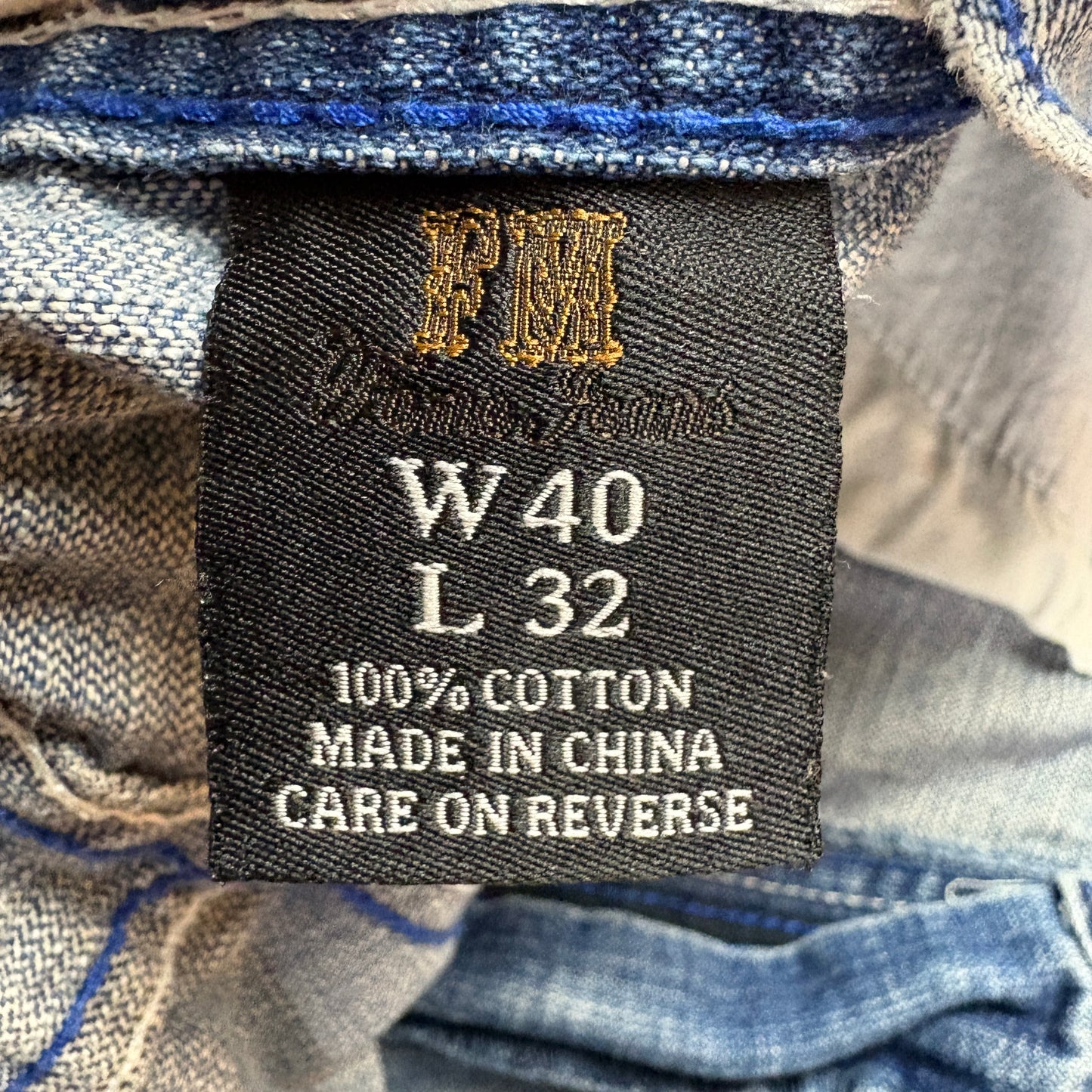 Vintage Blue Embroidered Y2K Hip Hop Baggy Jeans - 40