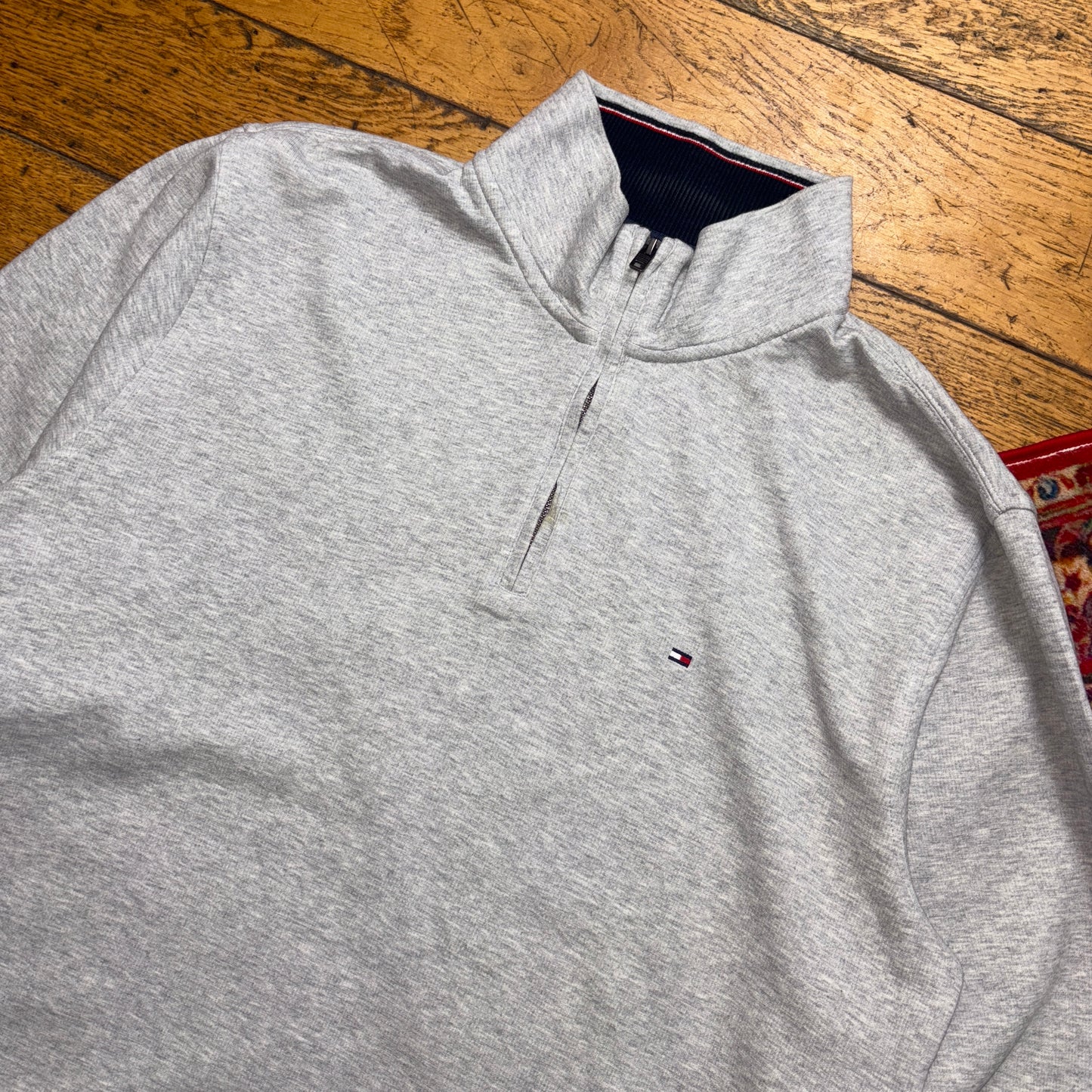 Vintage Tommy Hilfiger Grey Quarter Zip Embroidered Sweatshirt - XL