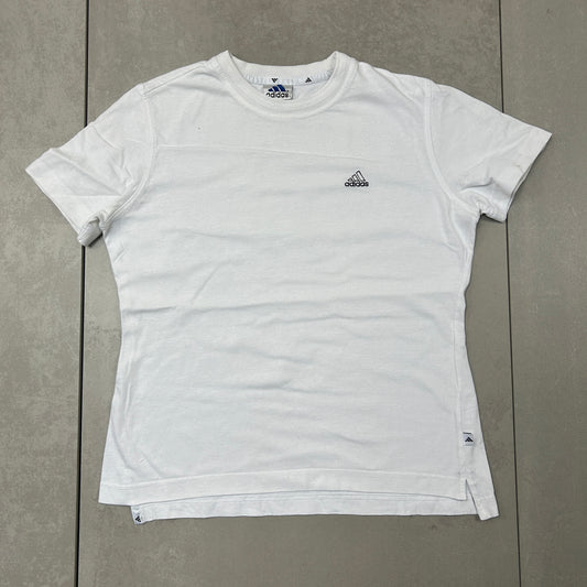 Vintage 90s Adidas White Embroidered Womens T-Shirt - Size 14
