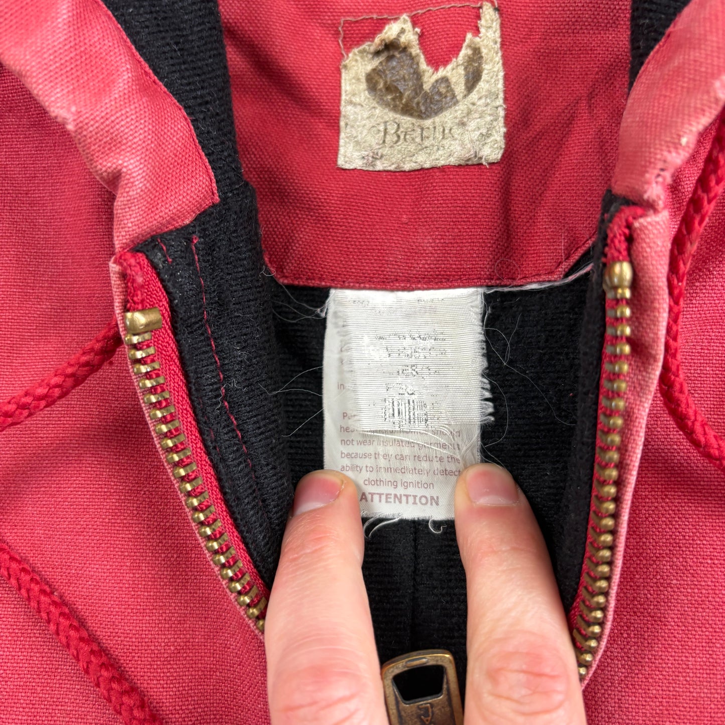 Vintage Workwear Chore Pink Faded Red Heavyweight Active Hoodie Jacket - S