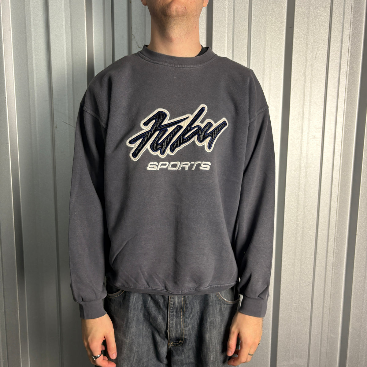 Vintage Fubu 00s Hip Hop Grey Boxy Embroidered Sweatshirt - L
