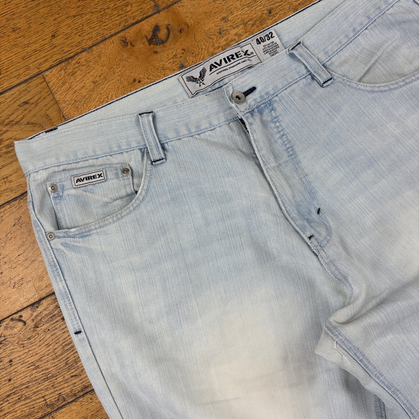 Vintage Avirex Blue Embroidered Y2K Hip Hop Baggy Jeans - 40