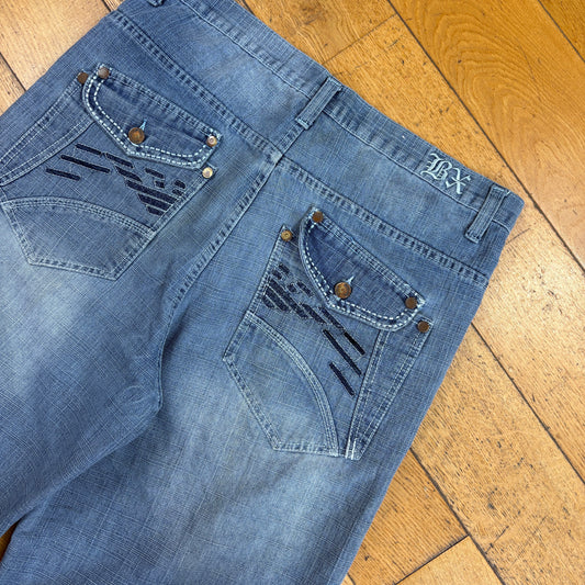 Vintage Embroidered Hip Hop Baggy Blue Shorts Jorts -  36