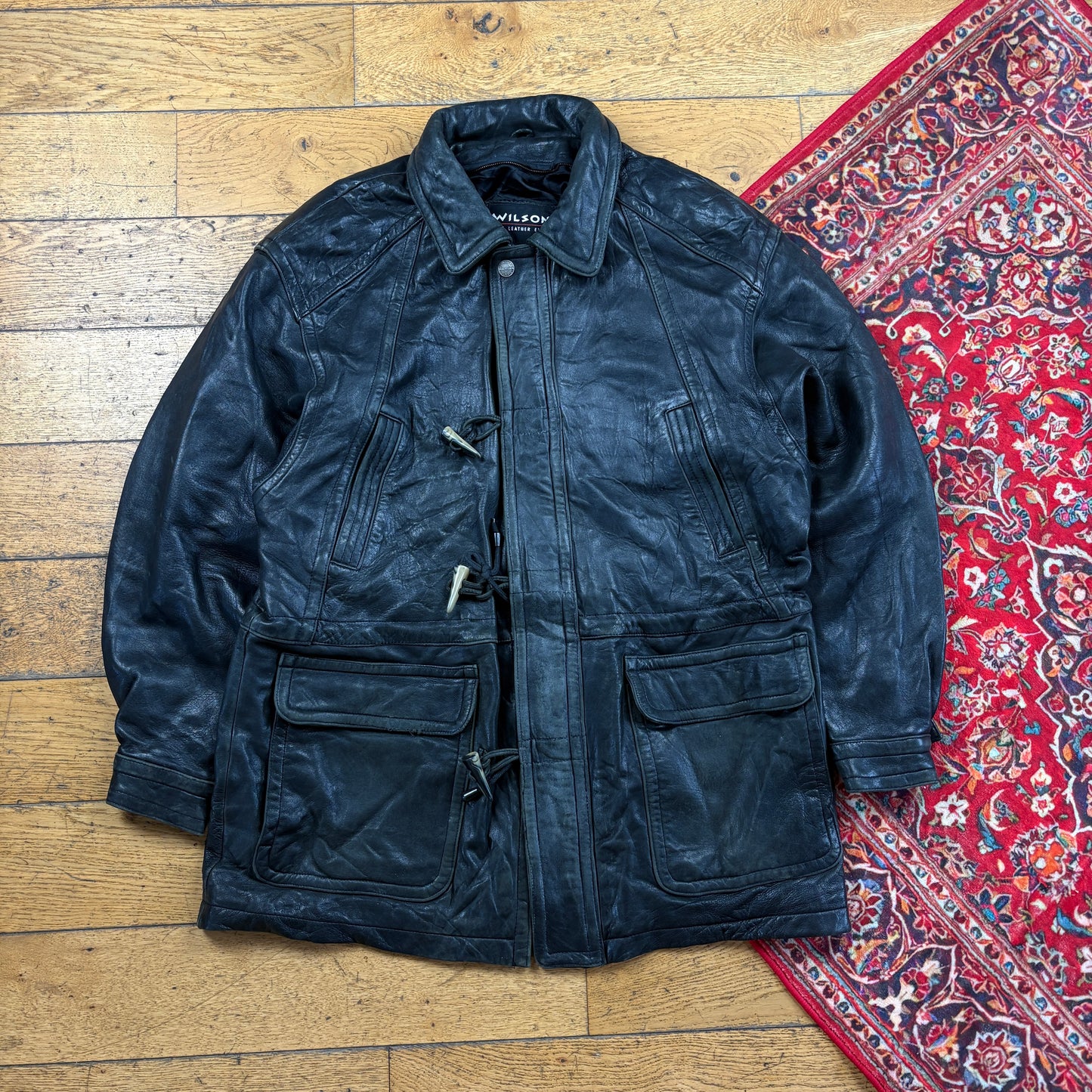 Vintage Black Trench Leather Jacket - L