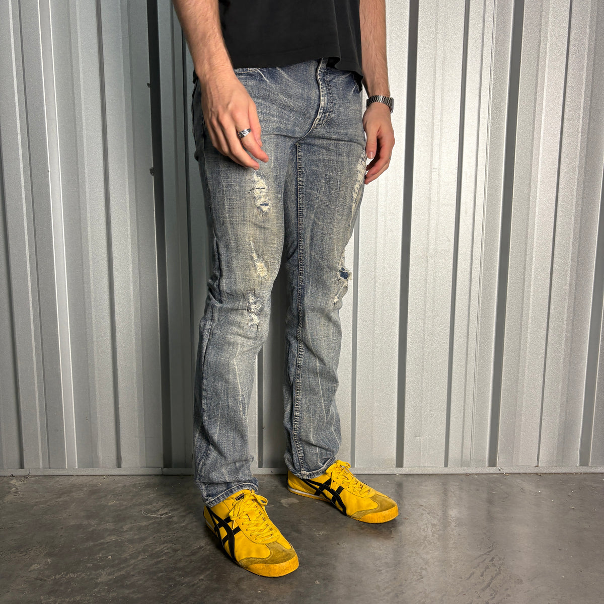 Bobson Embroidered Blue Japanese Denim Hip Hop Y2K Straight Jeans - 38R