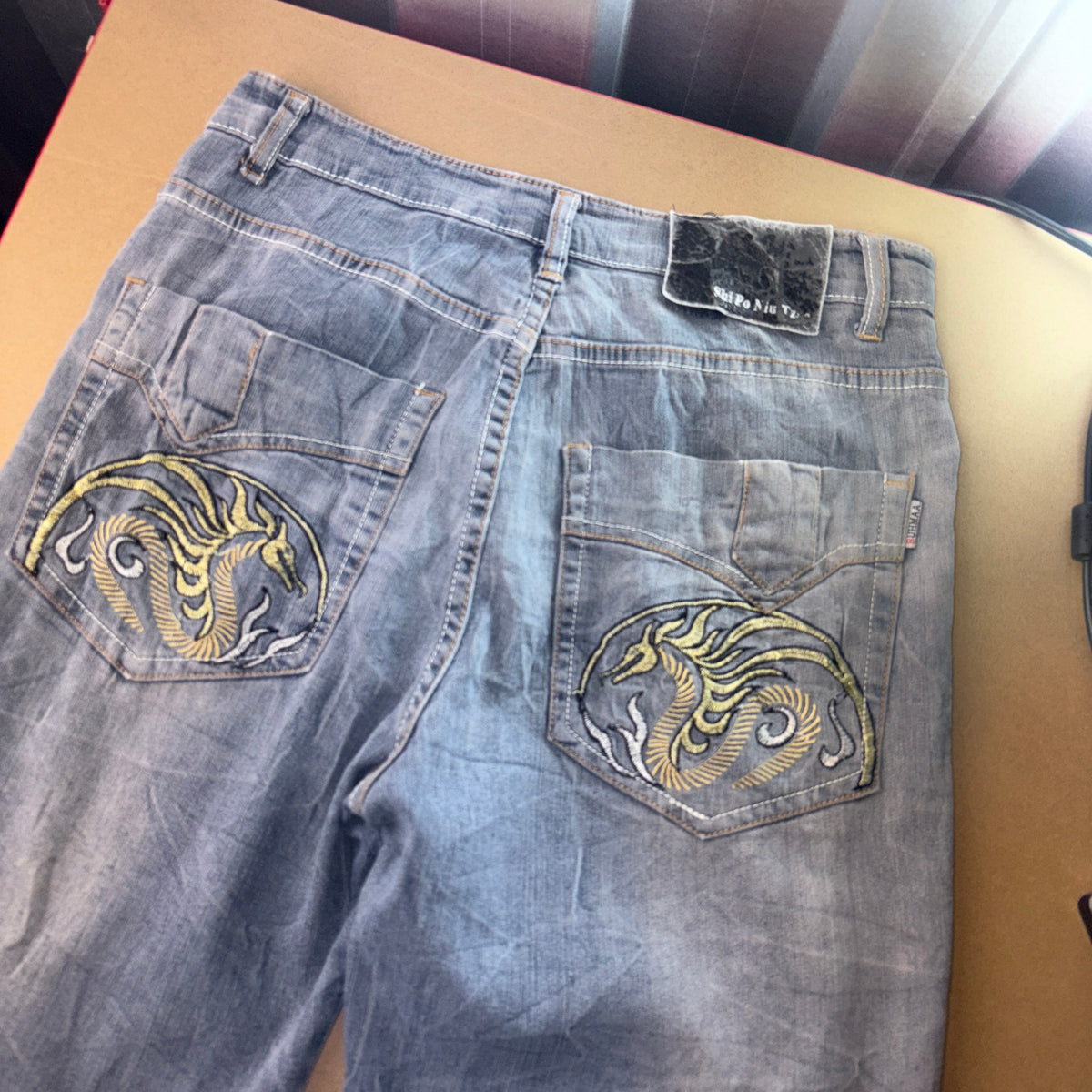 Embroidered Blue Dragon Japanese Denim Hip Hop Y2K Baggy Jeans - 30R