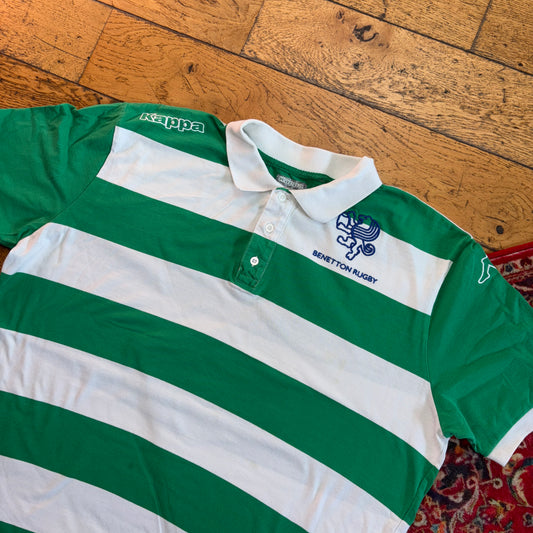 Vintage Kappa Benetton Rugby Green White Stripe Rugby Polo Shirt - 2XL