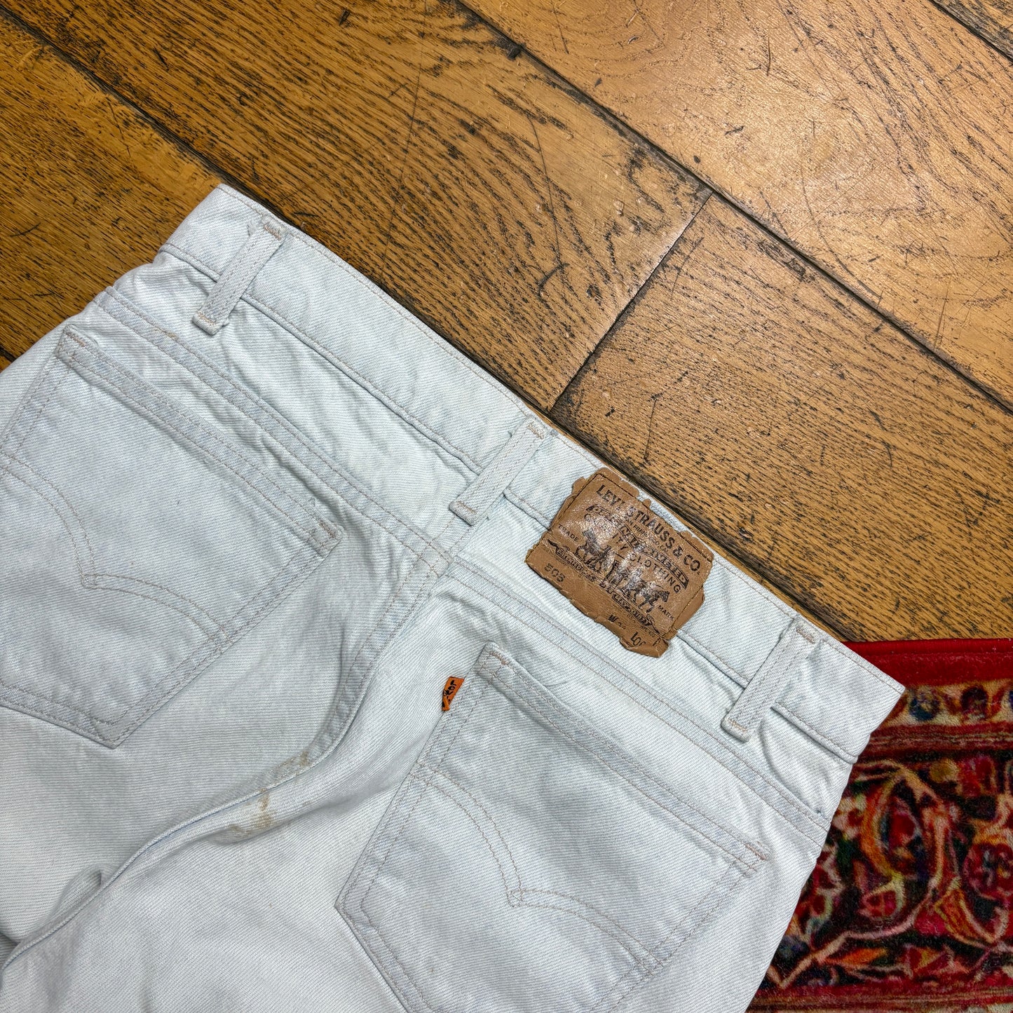 Vintage Levis 505 Orange Tab Blue White Straight Denim Shorts - 30