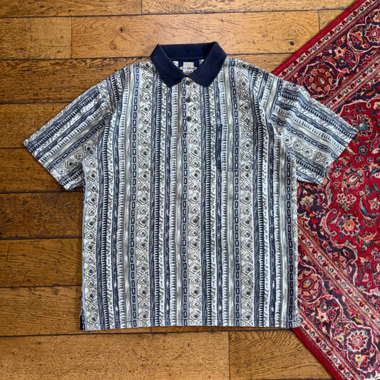 Vintage Grey Green 90s Pattern Golf Polo Shirt - L