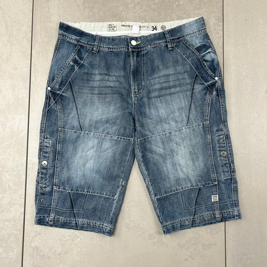 Vintage Embroidered Hip Hop Baggy Blue Shorts Jorts - 36