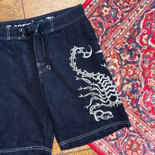 Vintage Scorpian Bay Black Board Surfwear Swimming Shorts Trunks - S