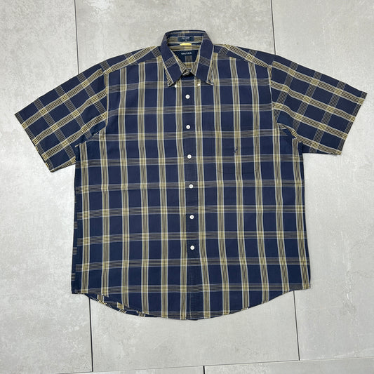 Vintage Nautica Blue Check Short Sleeve Shirt - L