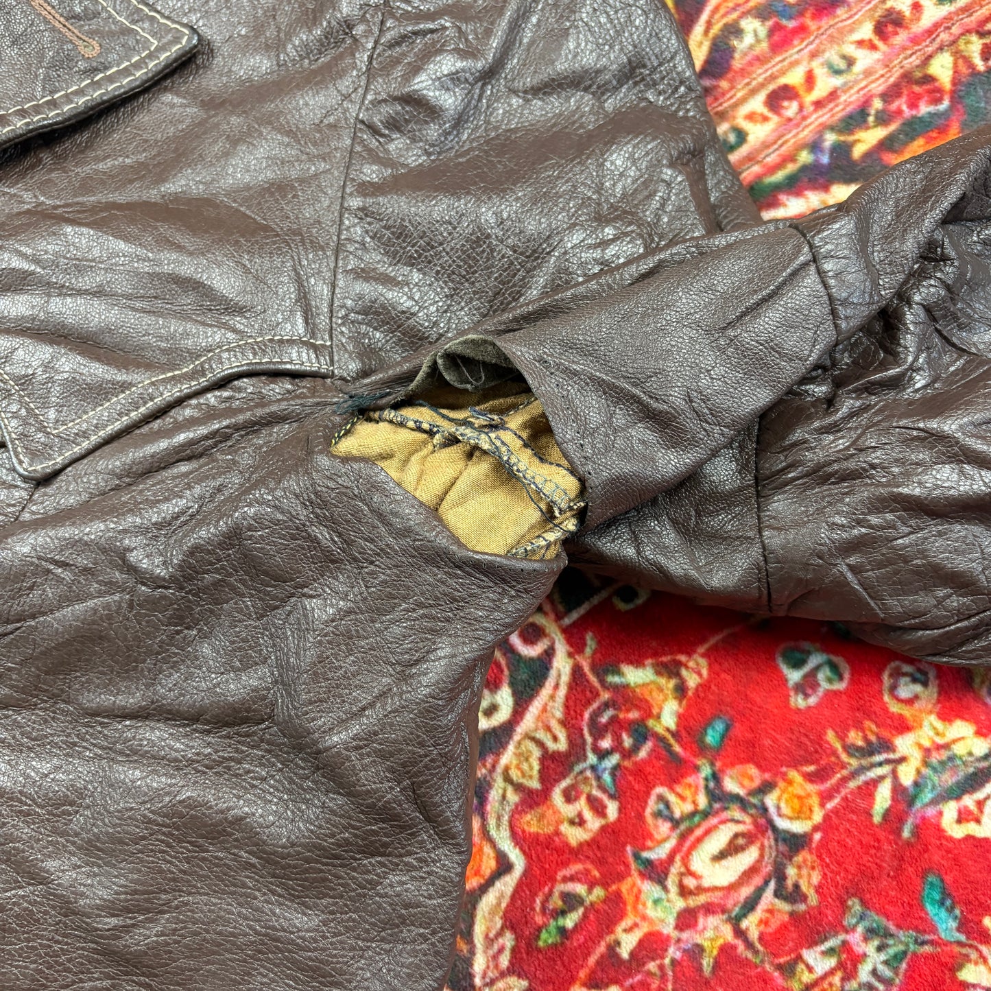 Vintage Brown Burgundy Trench Leather Jacket - L