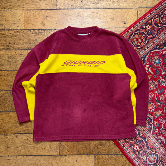 Vintage Burgundy Yellow Stripe Fleece Athletics Embroidered Sweatshirt - M