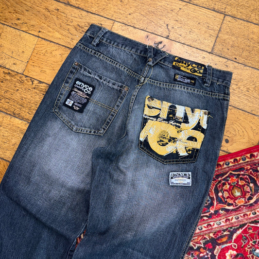 Vintage Enyce Grey Embroidered Y2K Hip Hop Baggy Jeans - 34L