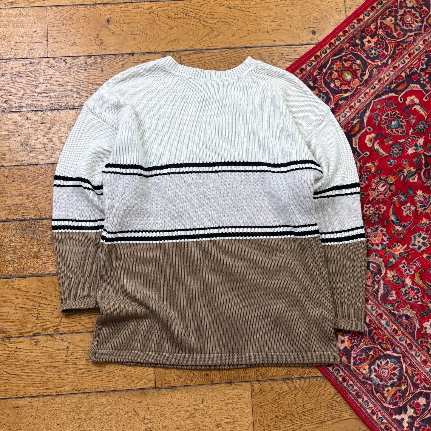 Vintage Cream Golf Embroidered Chunky Knit Jumper - S