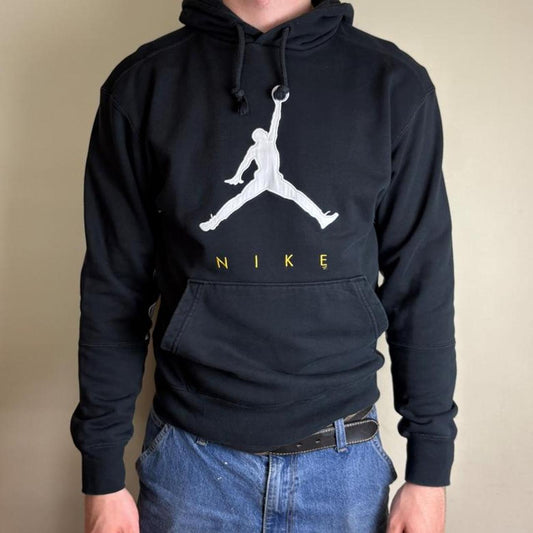 Vintage Nike Jordan Black Embroidered Sweatshirt Hoodie - Small