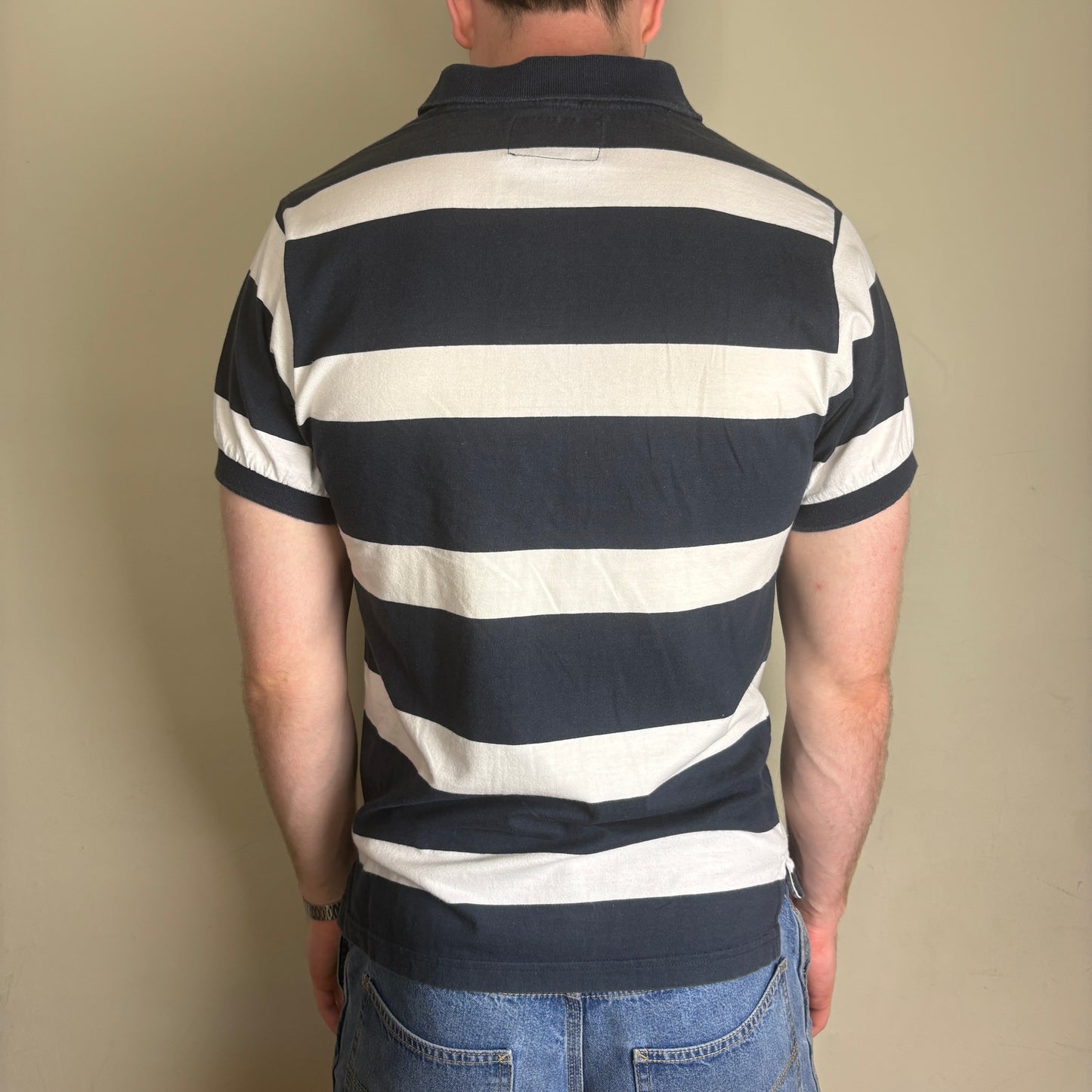 Vintage Abercrombie and Fitch Navy White Stripe Polo Shirt - XS