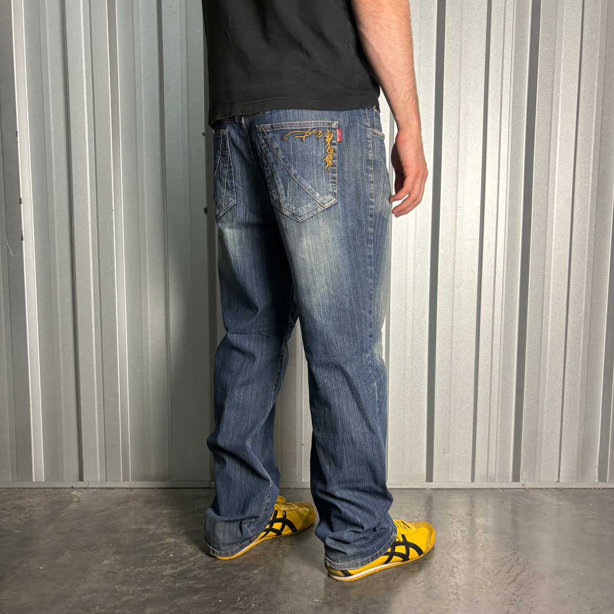 Dermson Blue Embroidered Japanese Denim Hip Hop Y2K Baggy Jeans - 36R