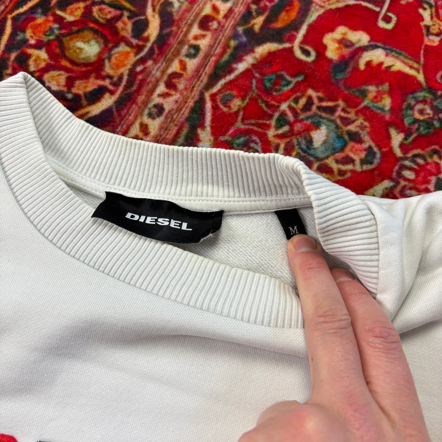 Vintage Diesel White Embroidered Sweatshirt - L