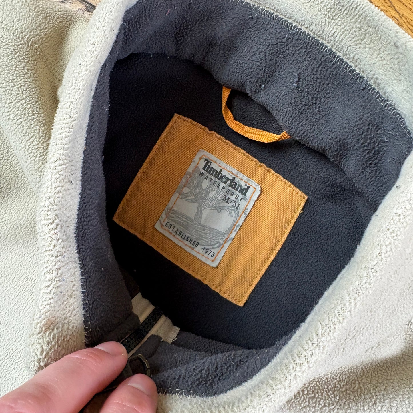 Vintage 90s Timberland Cream Embroidered Zip Fleece Sweatshirt - M