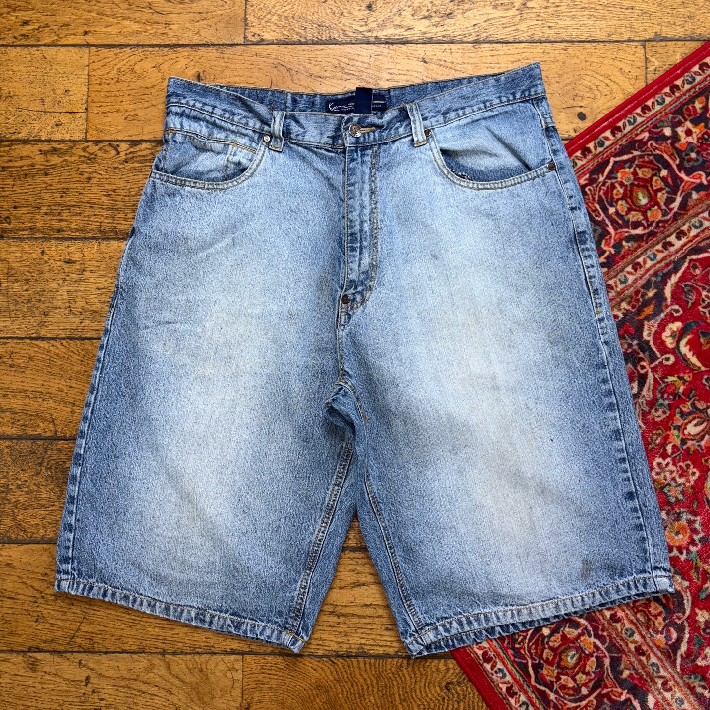 Vintage Blue Karl Kani Embroidered Y2K Hip Hop Baggy Shorts Jorts - 38