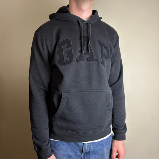 Vintage Gap Black Spellout Embroidered Hoodie Sweatshirt - M
