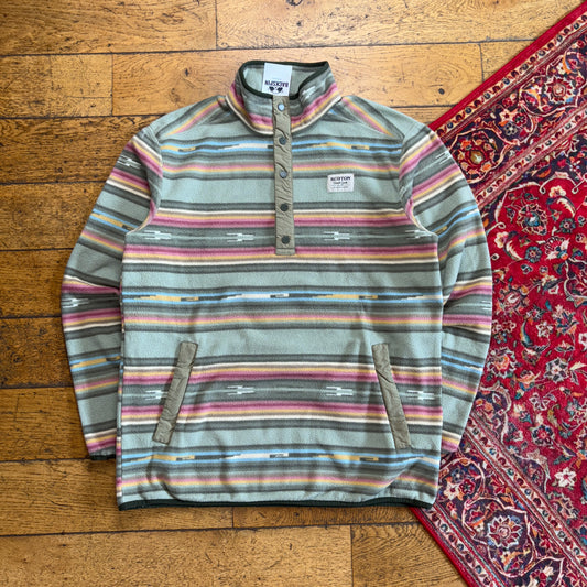 Vintage 90s Burton Green Stripe Fleece Synchilla Embroidered Sweatshirt - M