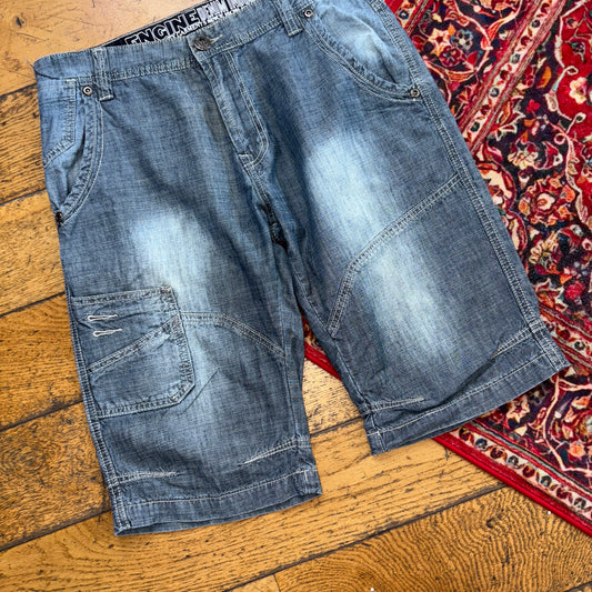 Vintage Embroidered Hip Hop Blue Shorts Jorts -32